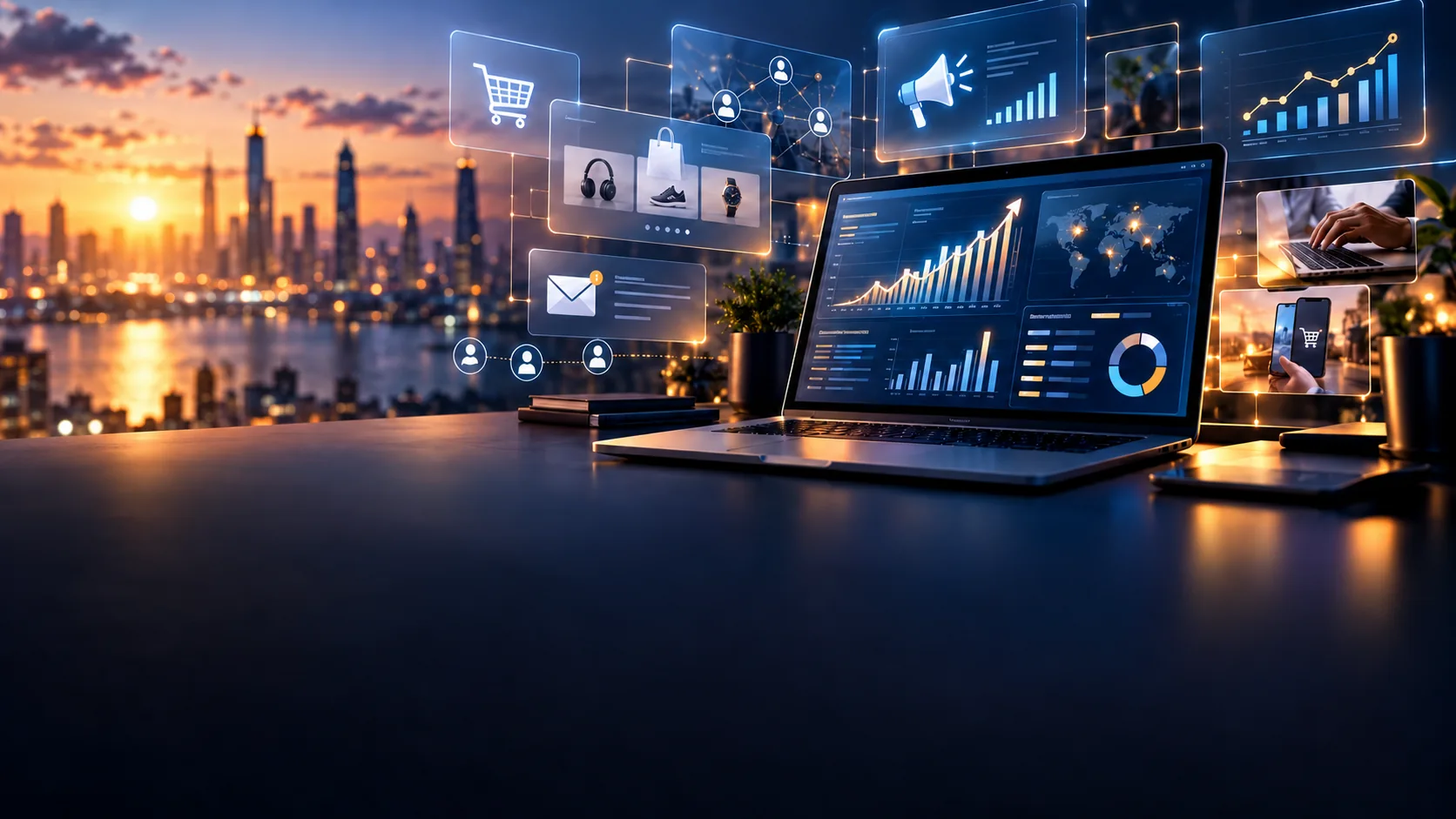 Digital marketing and online commerce — AI-generated conceptual illustration