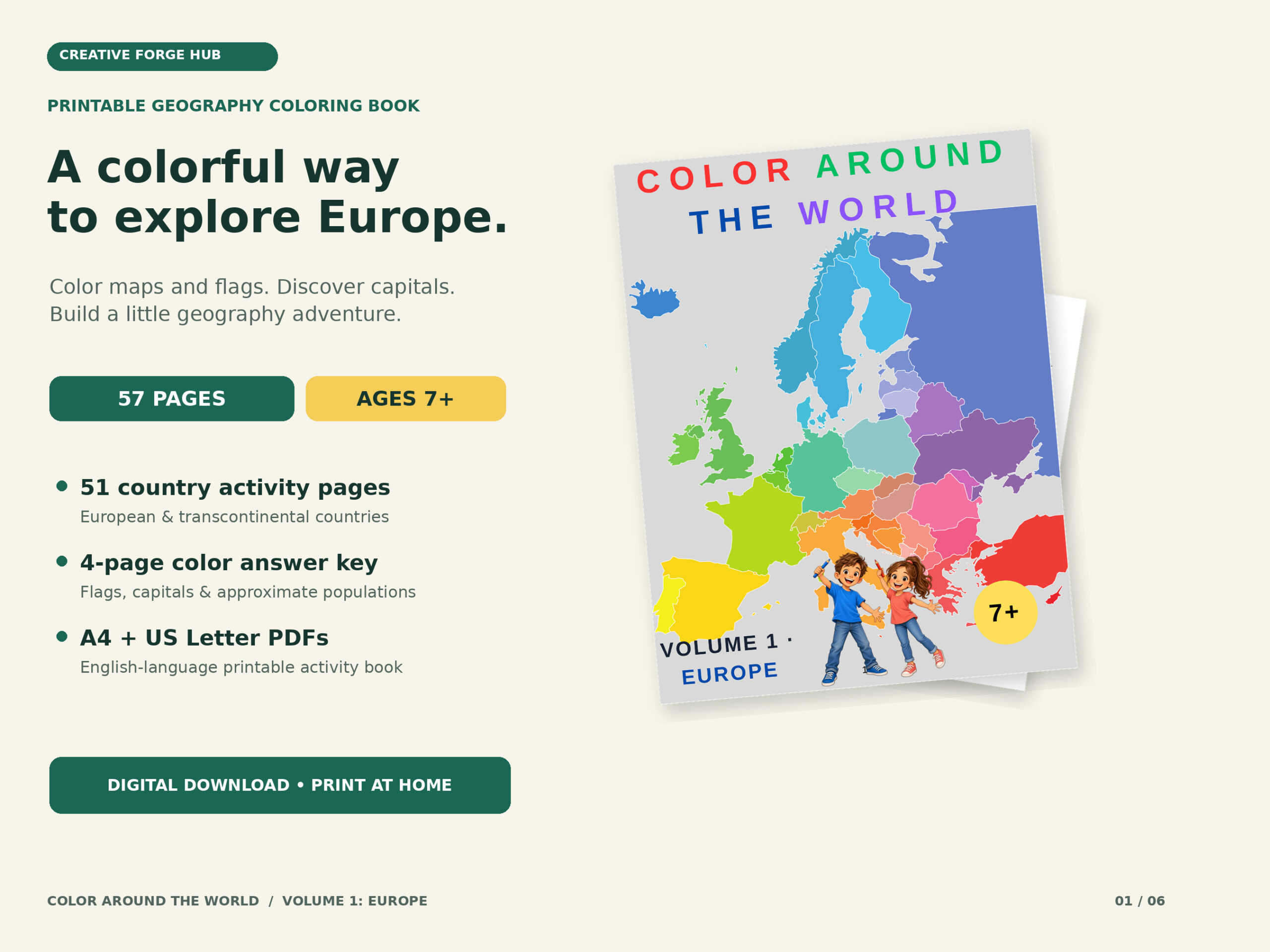 Color Around the World Volume 1 Europe coloring book, 57 pages for ages 7 plus