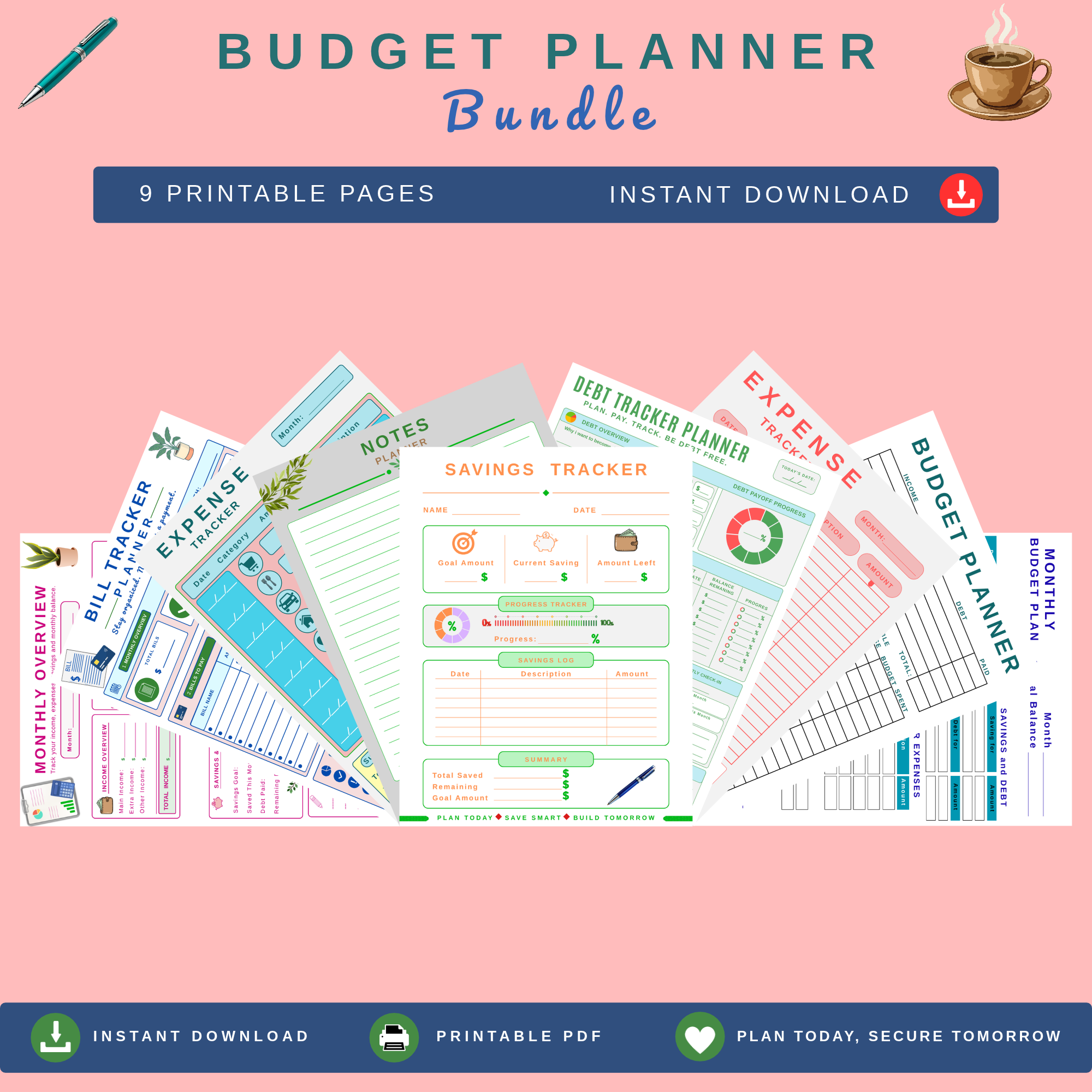 Budget Planner Bundle with nine printable finance pages