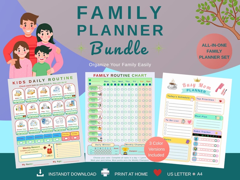 Family Planner Bundle — printable family routine pages